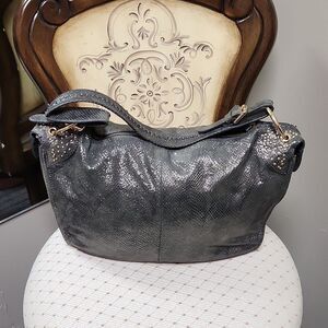 GUC Metallic Faux Snake Silver Gray OrYany LG Hobo Bag